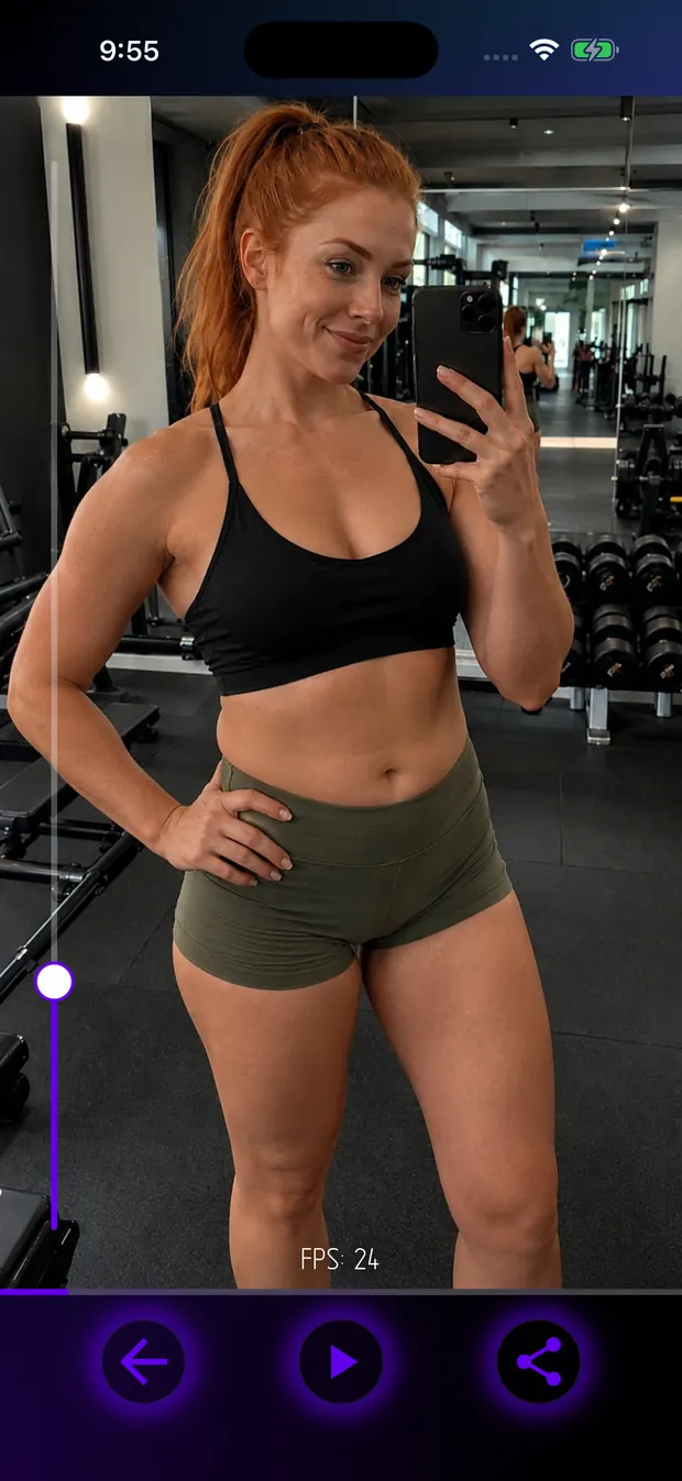 FitProgressor animation screen for previewing a body progress timelapse before export